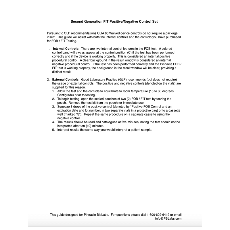 Positive / Negative Control Set MSDS & Package Insert for Second Generation FIT®